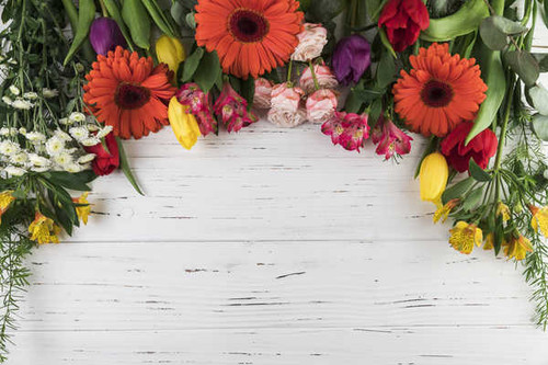 Jual Poster Gerberas Tulips Roses Alstroemeria Wood planks WPS